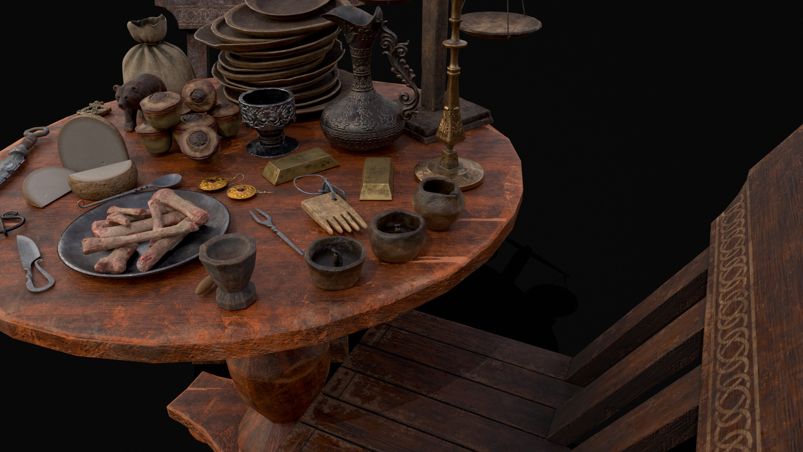 Small Round Cluttered Table Low-poly 3D model_23