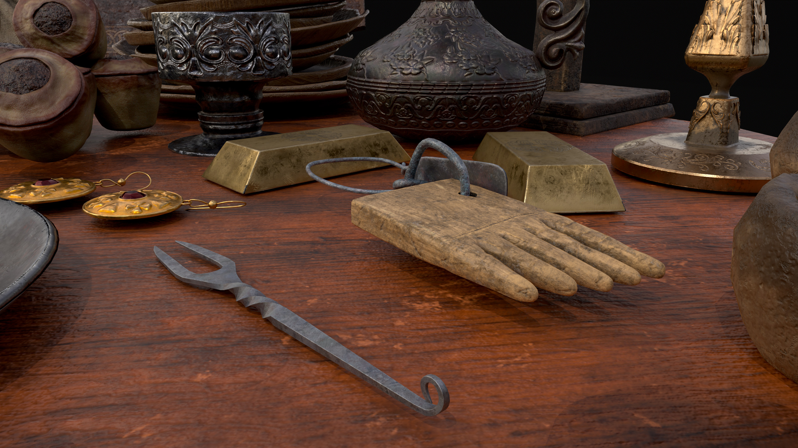 Small Round Cluttered Table Low-poly 3D model_21