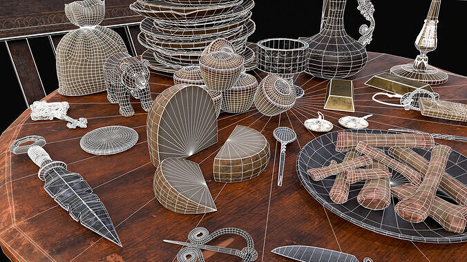 Small Round Cluttered Table Low-poly 3D model 6