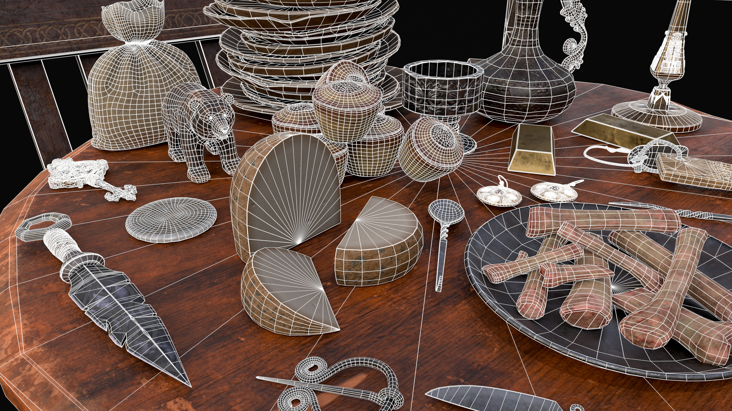 Small Round Cluttered Table Low-poly 3D model_6