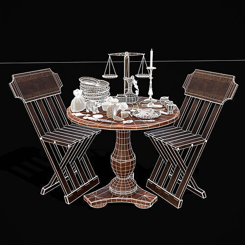 Small Round Cluttered Table Low-poly 3D model 2