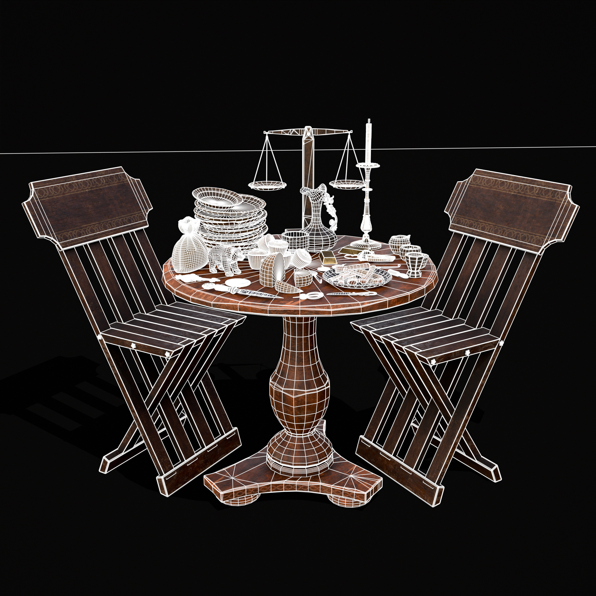 Small Round Cluttered Table Low-poly 3D model_2
