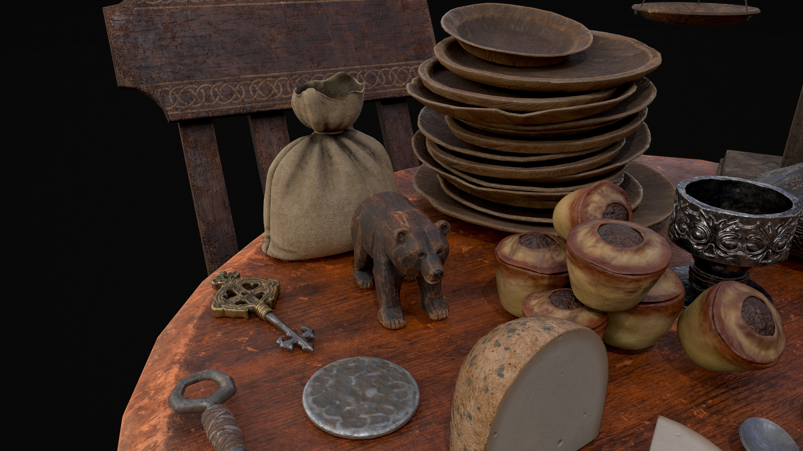 Small Round Cluttered Table Low-poly 3D model_13