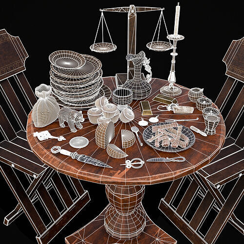 Small Round Cluttered Table Low-poly 3D model 4