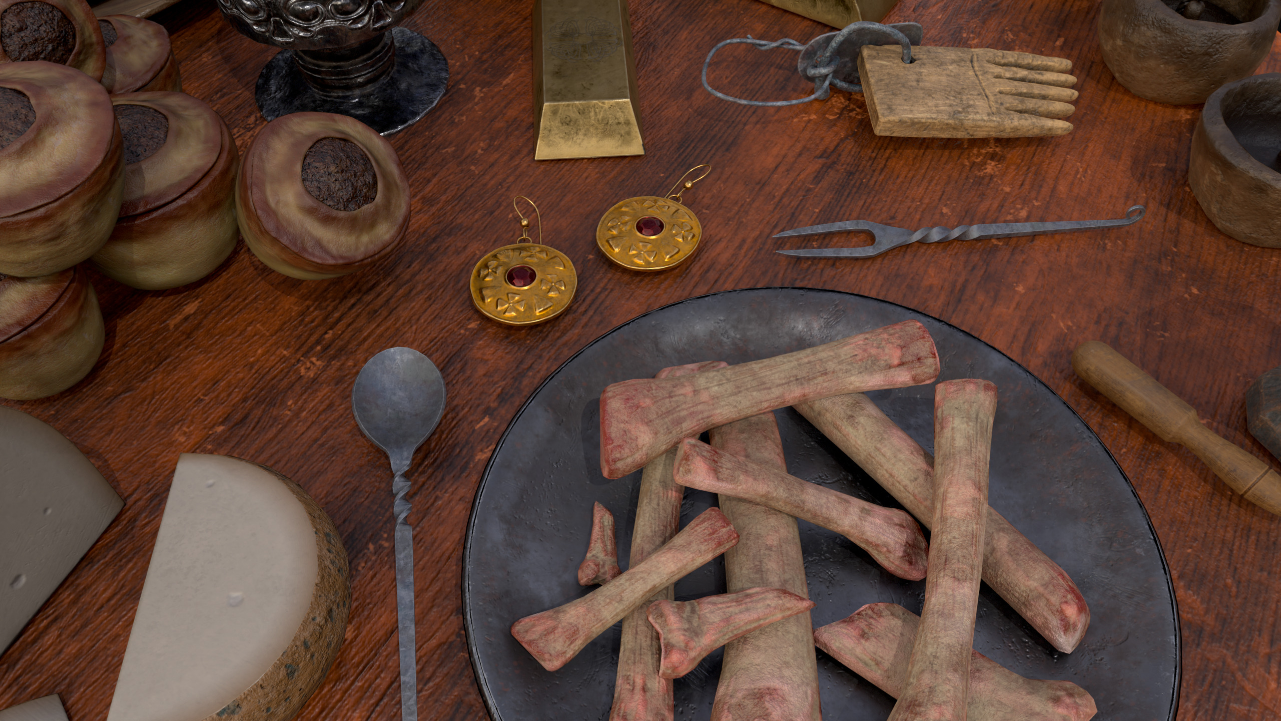 Small Round Cluttered Table Low-poly 3D model_11