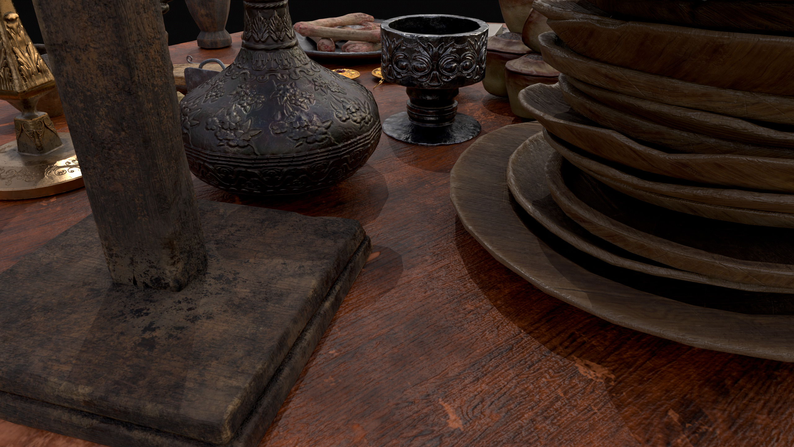 Small Round Cluttered Table Low-poly 3D model_17