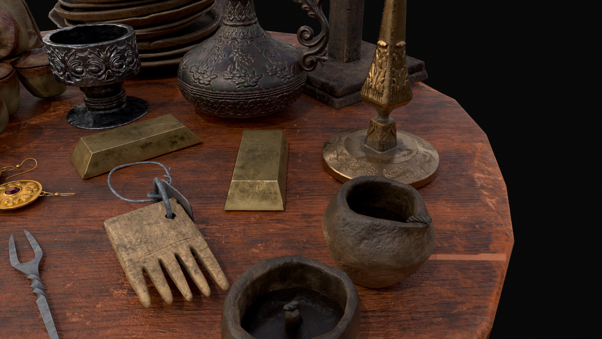 Small Round Cluttered Table Low-poly 3D model_22