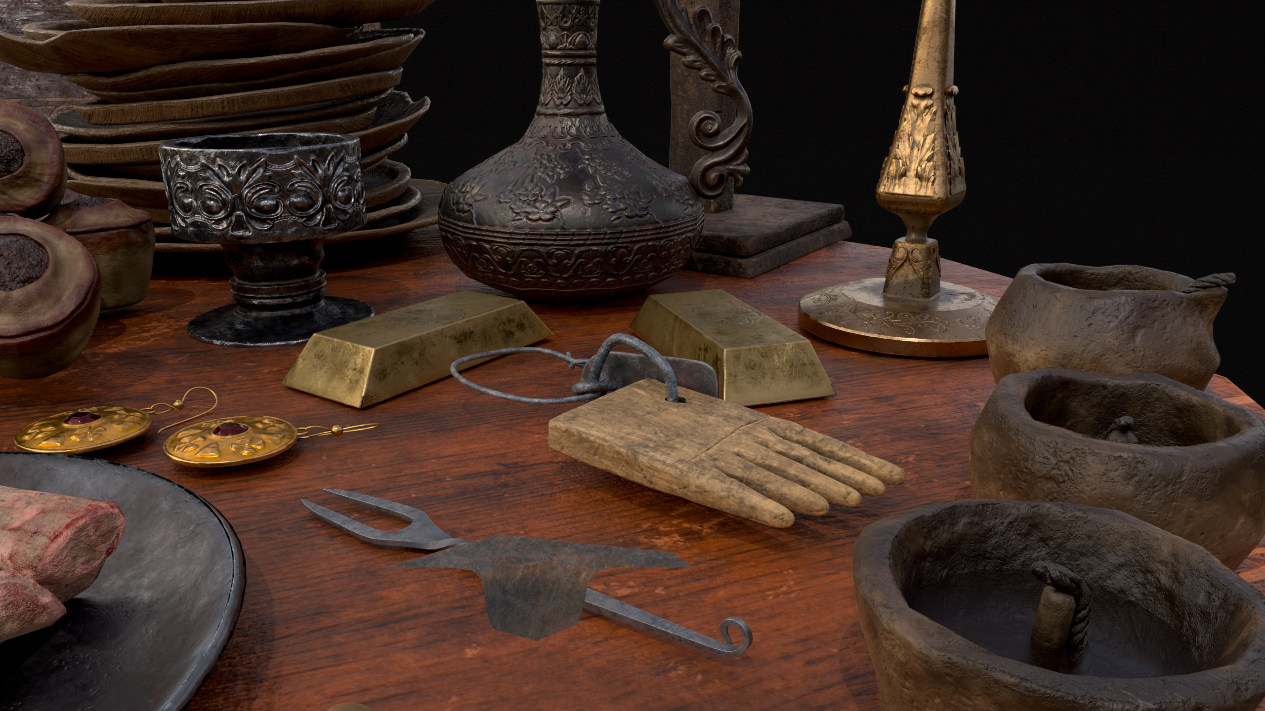 Small Round Cluttered Table Low-poly 3D model_12