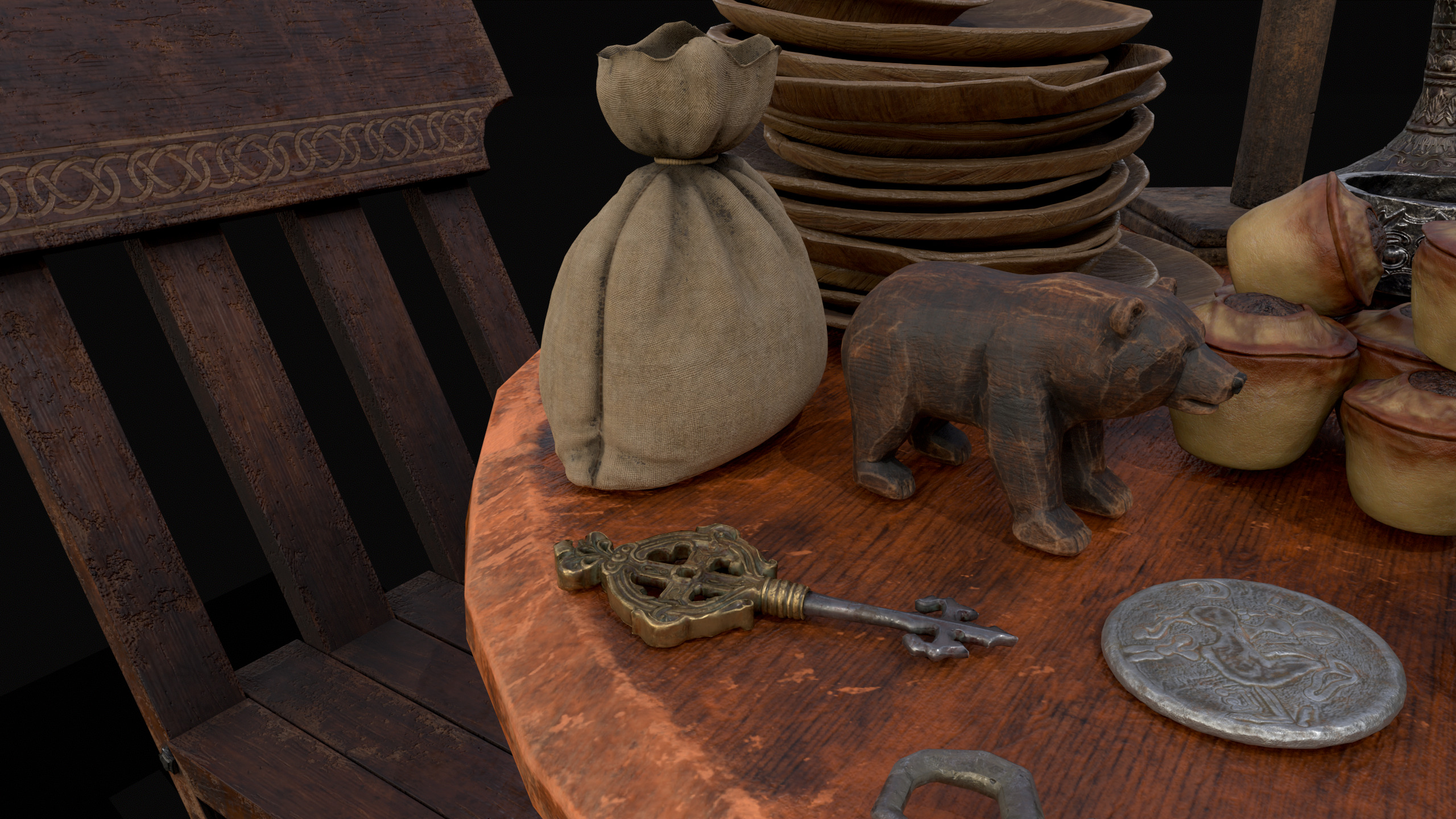 Small Round Cluttered Table Low-poly 3D model_18