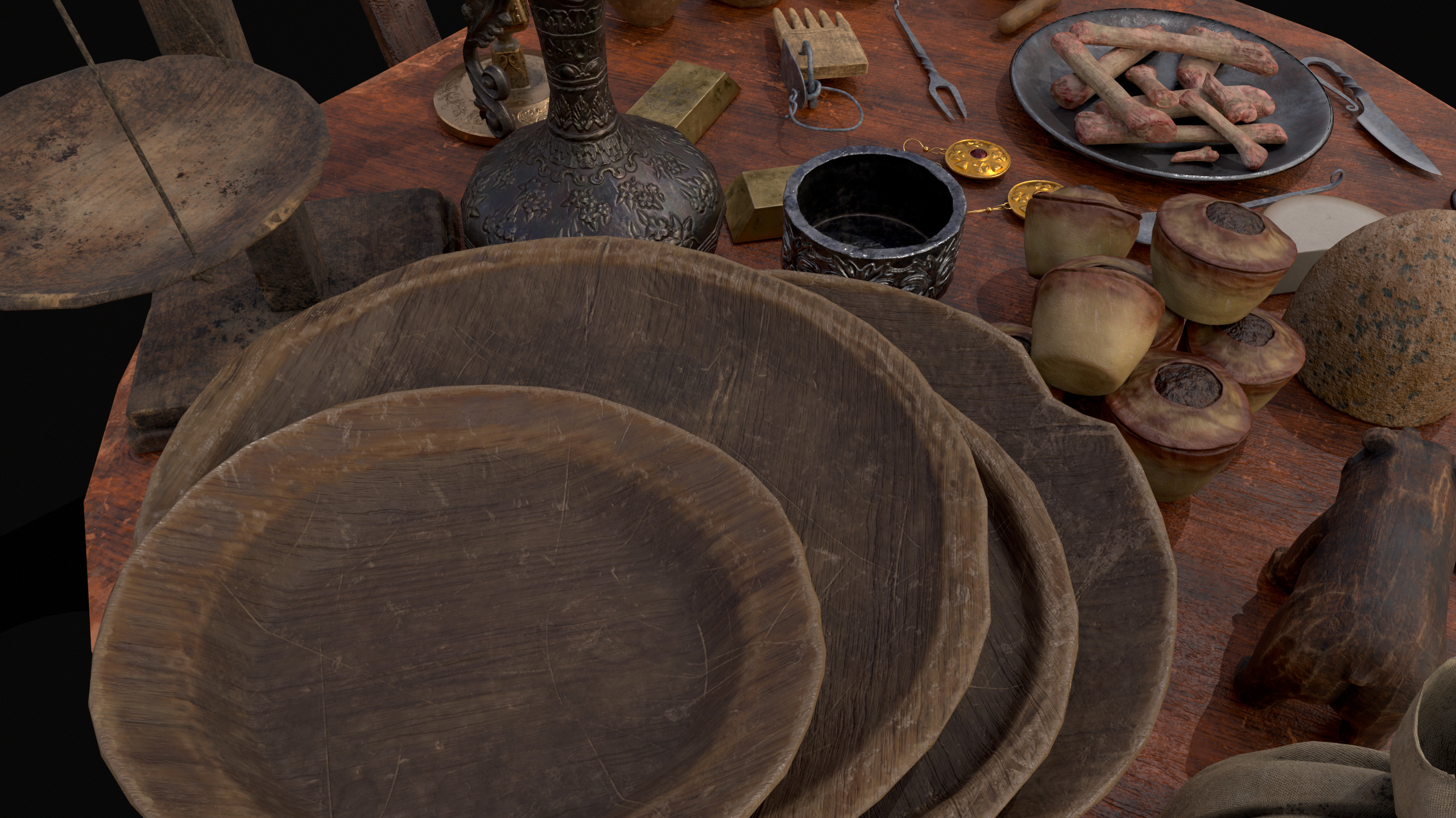 Small Round Cluttered Table Low-poly 3D model_19