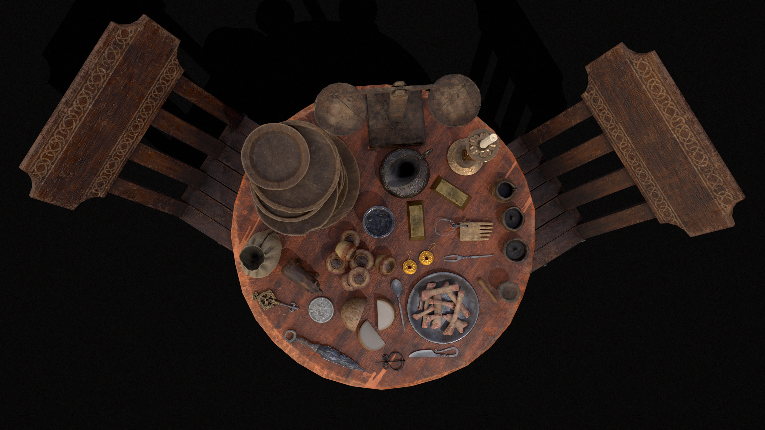 Small Round Cluttered Table Low-poly 3D model_25