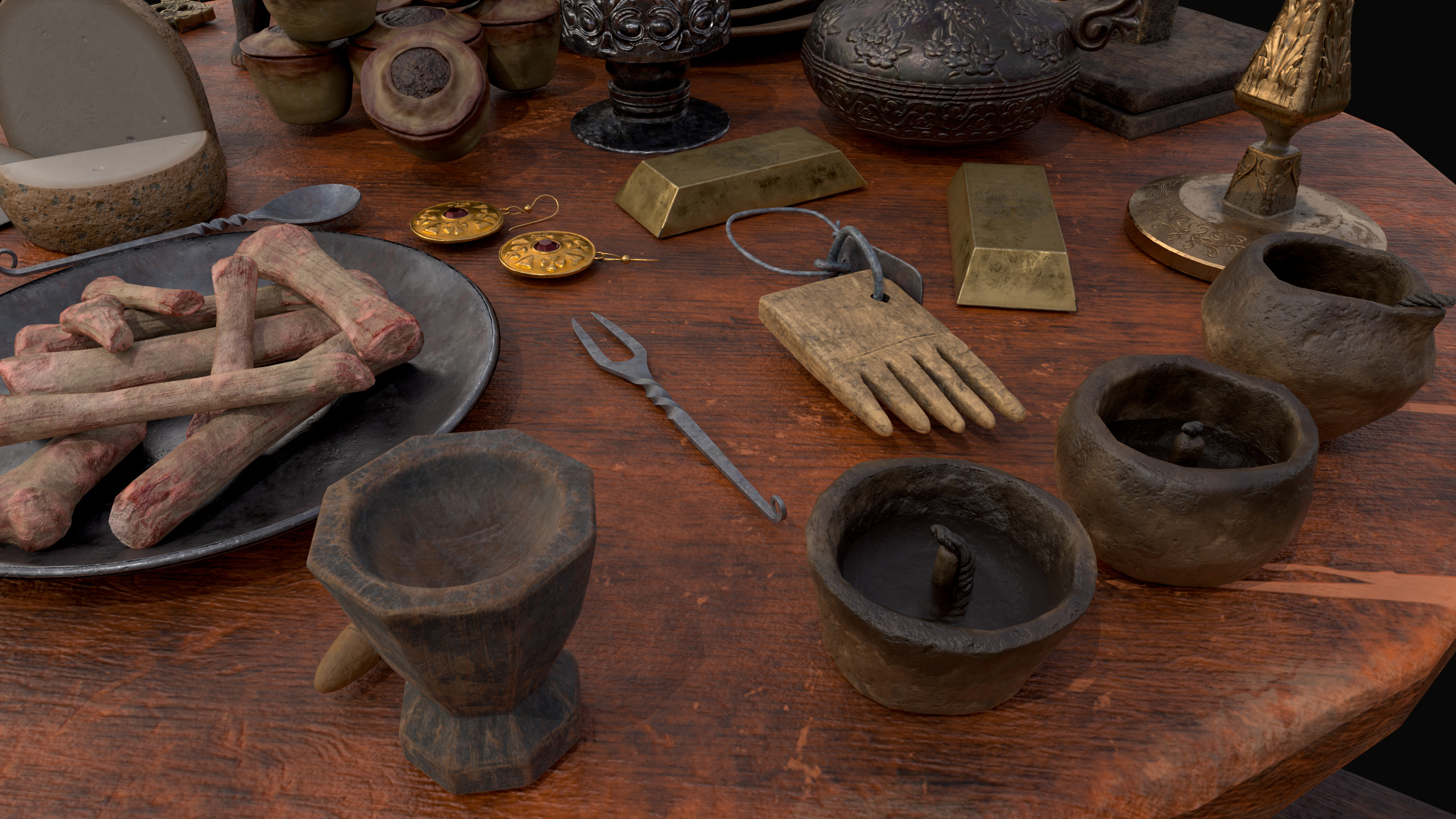 Small Round Cluttered Table Low-poly 3D model_15