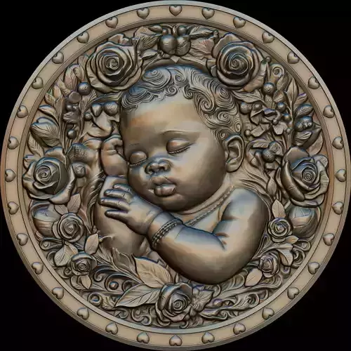 Baby Angels Dream in Roses Relief STL for 3d print or CNC