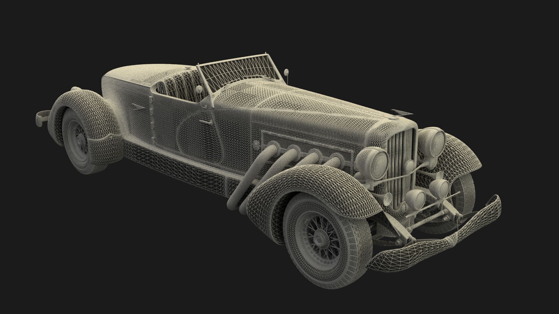 Golden vintage car 3D model_7