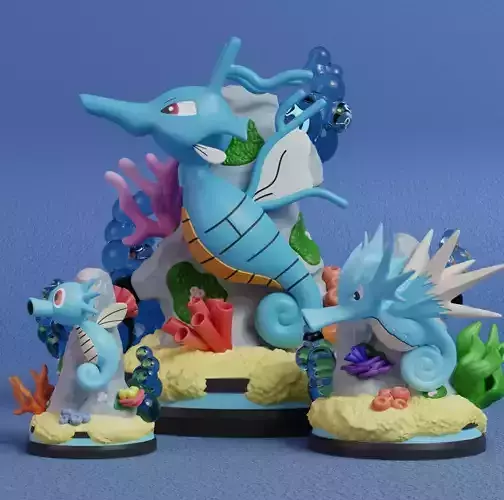 Pokemon - Horsea Seadra and Kingdra Figure 3D print model