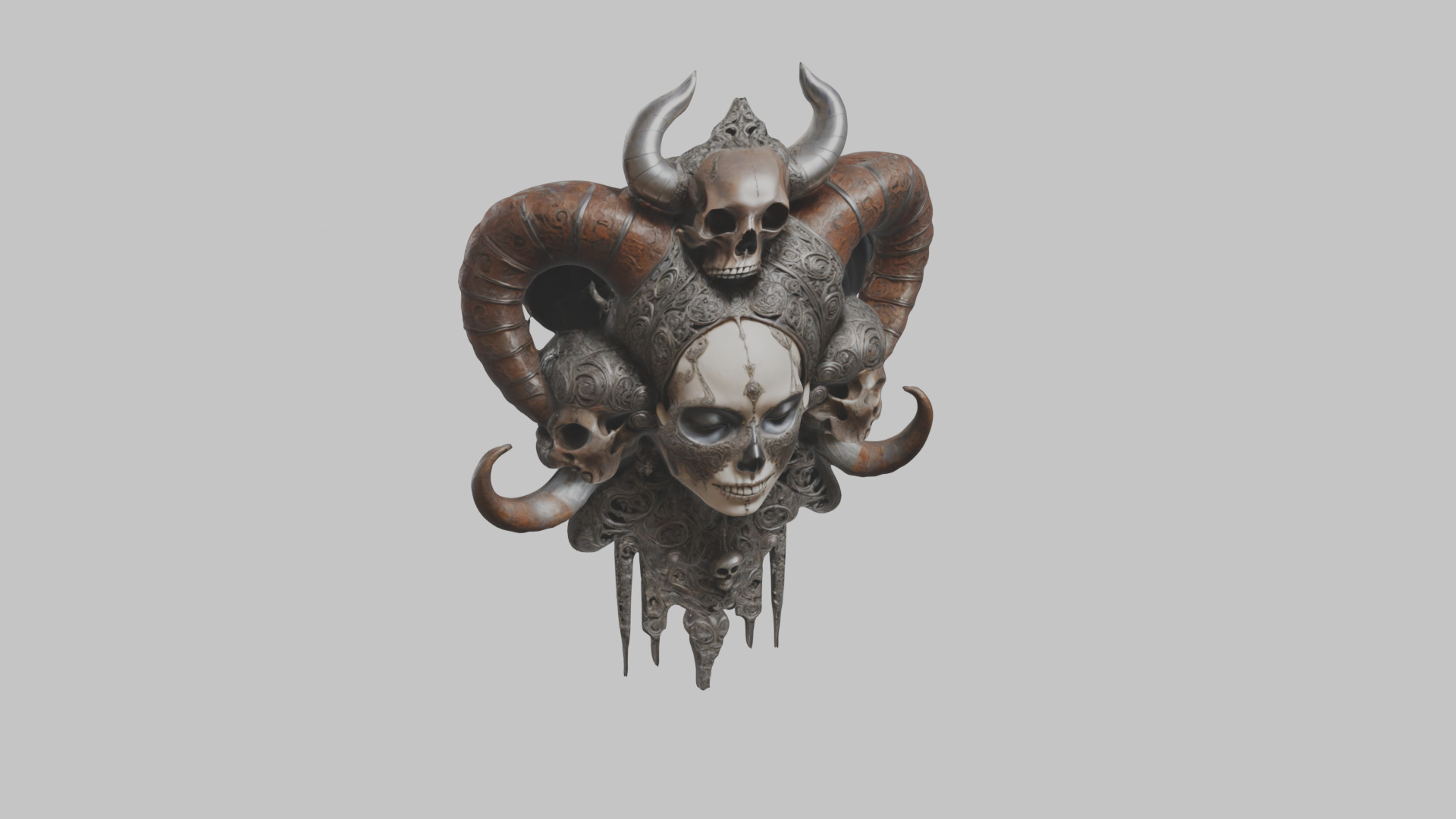 Horned Skull HR Giger Woman Scifi Head Bust Low-poly 3D model_8