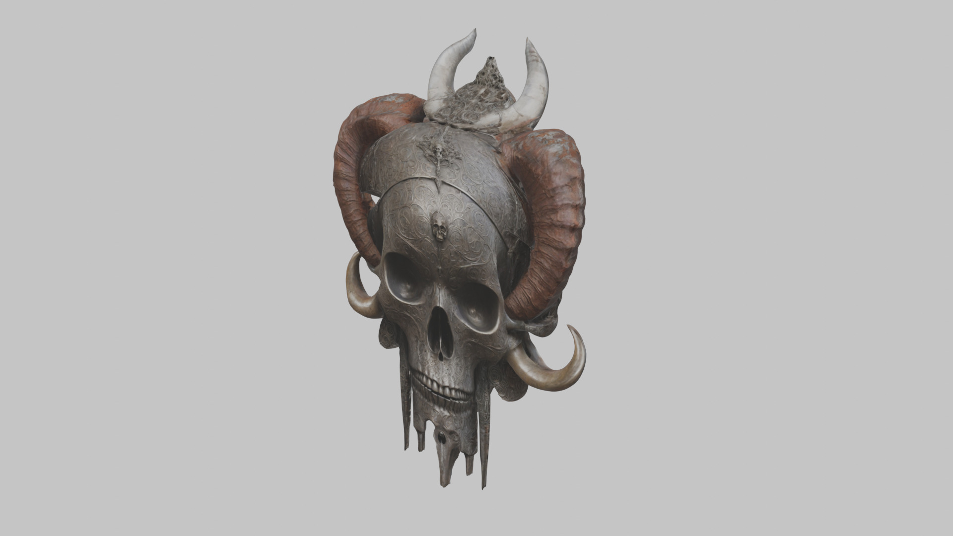 Horned Skull HR Giger Woman Scifi Head Bust Low-poly 3D model_13