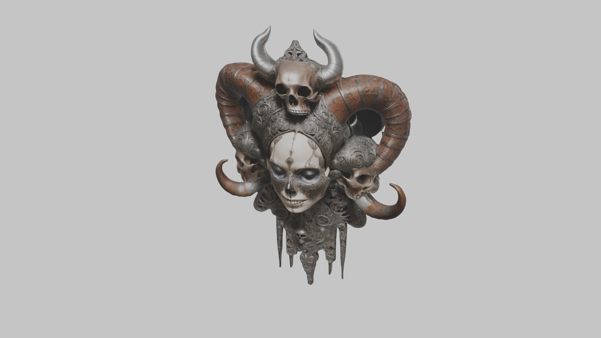 Horned Skull HR Giger Woman Scifi Head Bust Low-poly 3D model_7