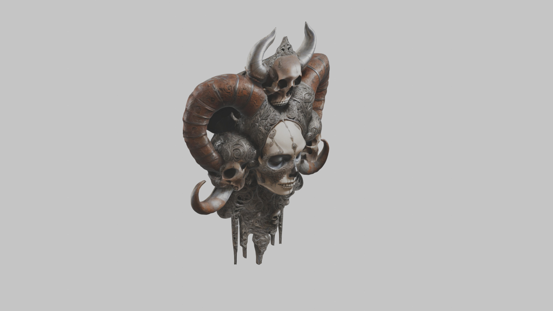 Horned Skull HR Giger Woman Scifi Head Bust Low-poly 3D model_9