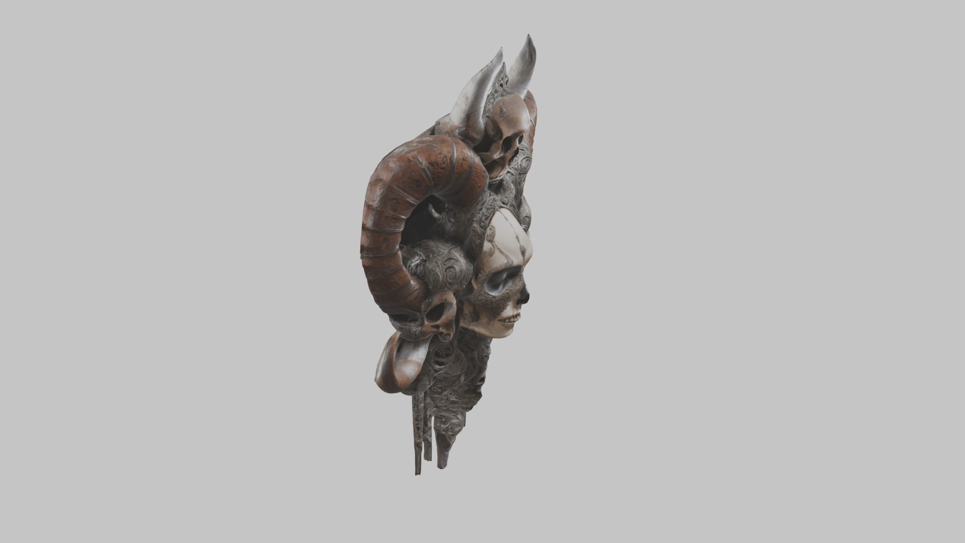 Horned Skull HR Giger Woman Scifi Head Bust Low-poly 3D model_10