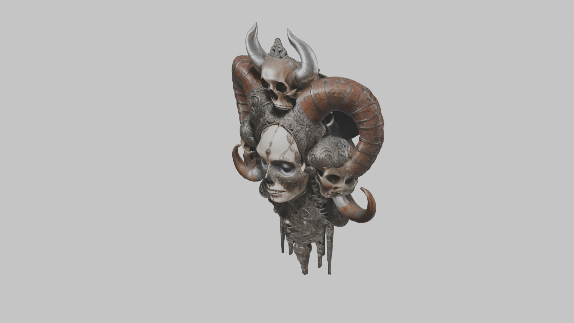 Horned Skull HR Giger Woman Scifi Head Bust Low-poly 3D model_6