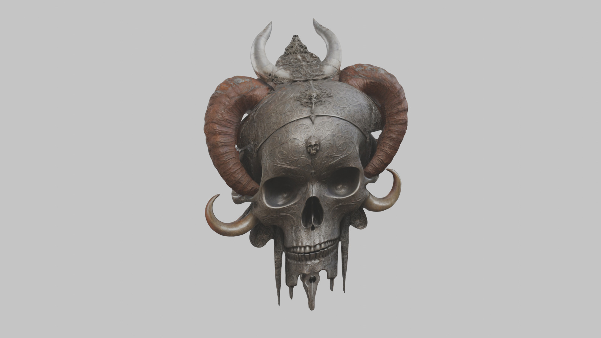 Horned Skull HR Giger Woman Scifi Head Bust Low-poly 3D model_1