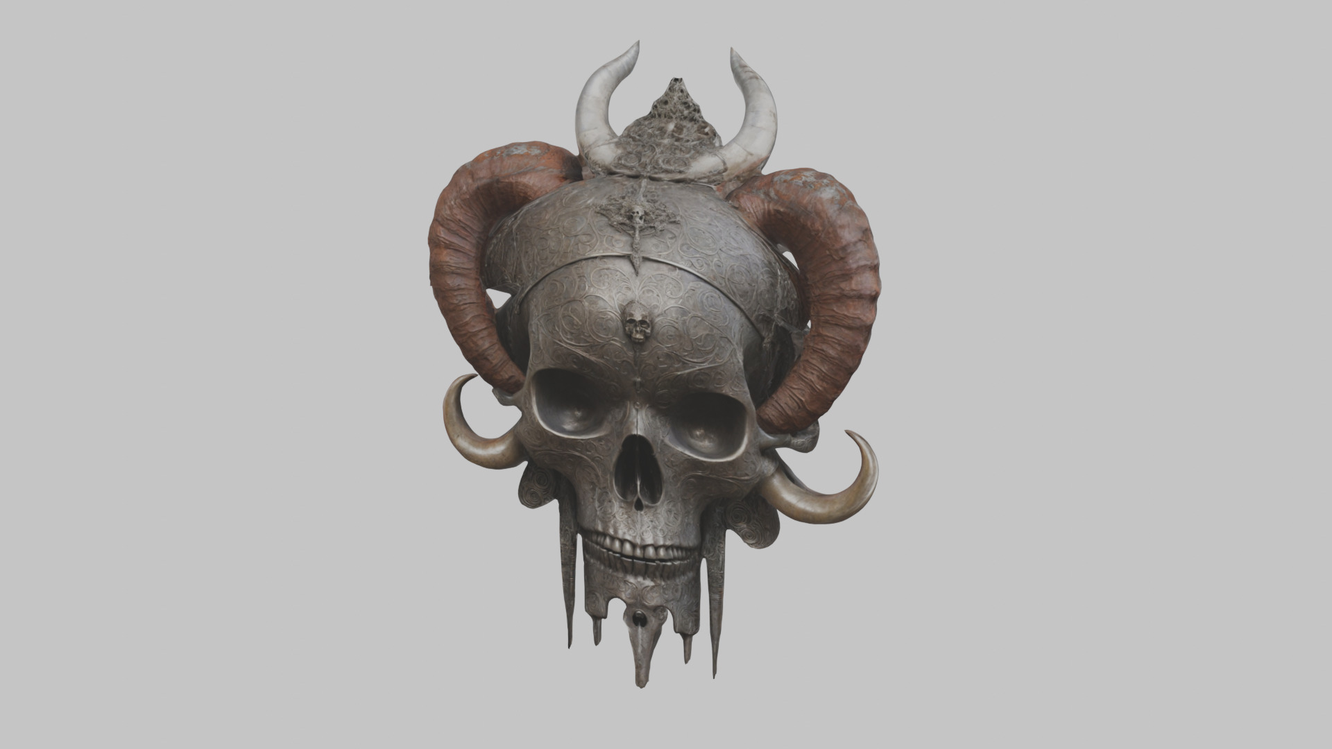 Horned Skull HR Giger Woman Scifi Head Bust Low-poly 3D model_14