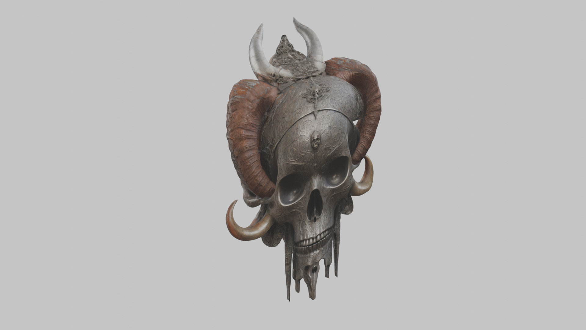 Horned Skull HR Giger Woman Scifi Head Bust Low-poly 3D model_2