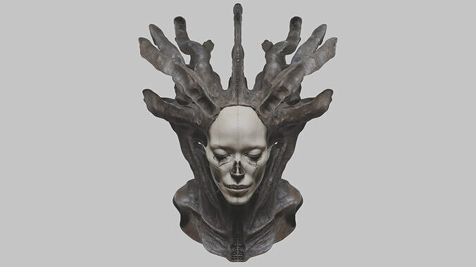 Fantasy Monolith Woman head figure bust Low-poly 3D model