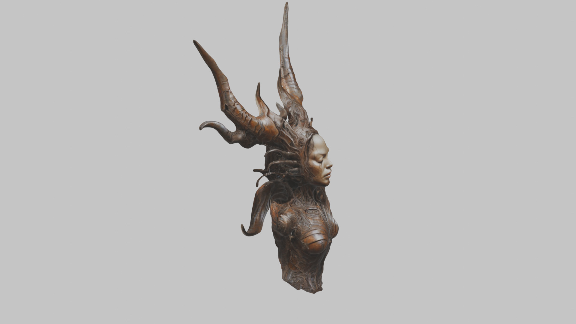 Demon Woman Alien Head Bust Low-poly 3D model_10