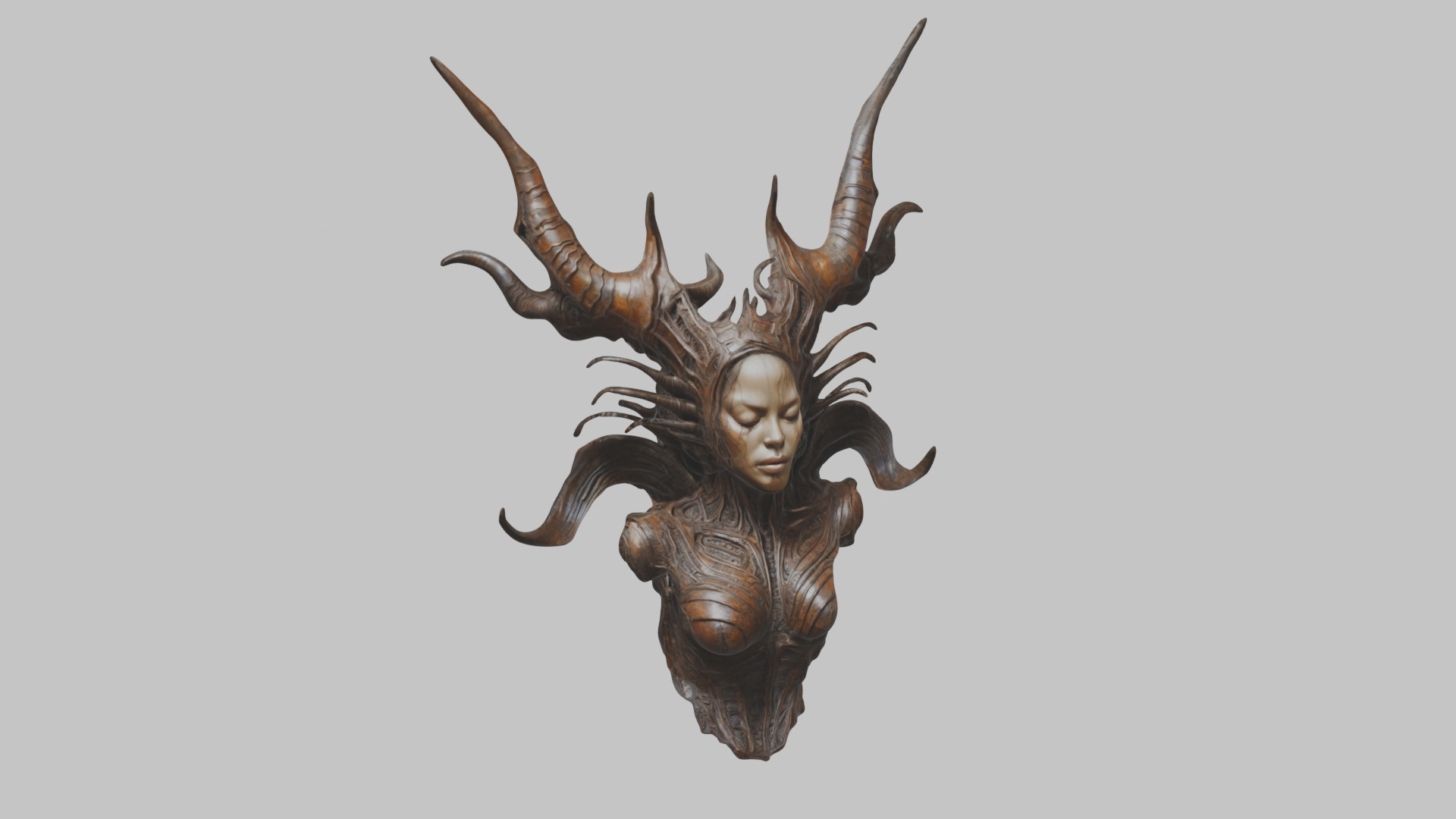 Demon Woman Alien Head Bust Low-poly 3D model_8