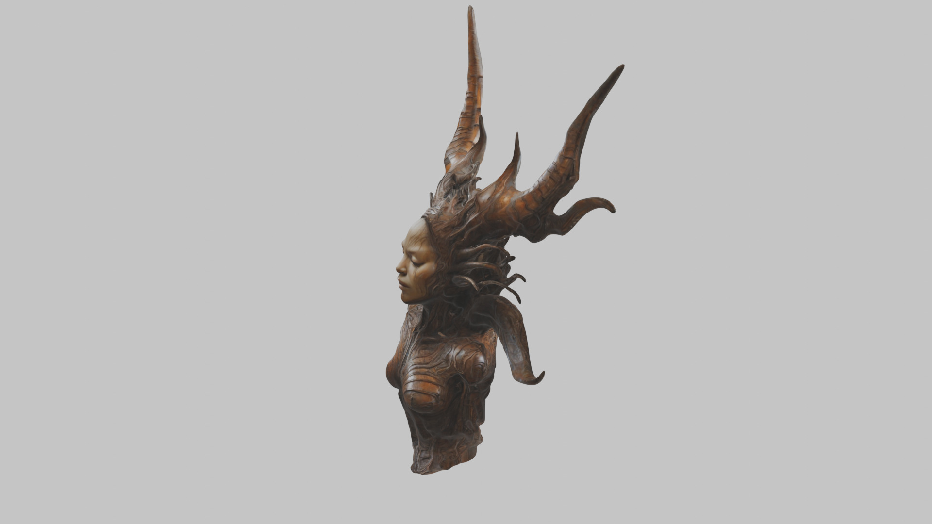 Demon Woman Alien Head Bust Low-poly 3D model_5