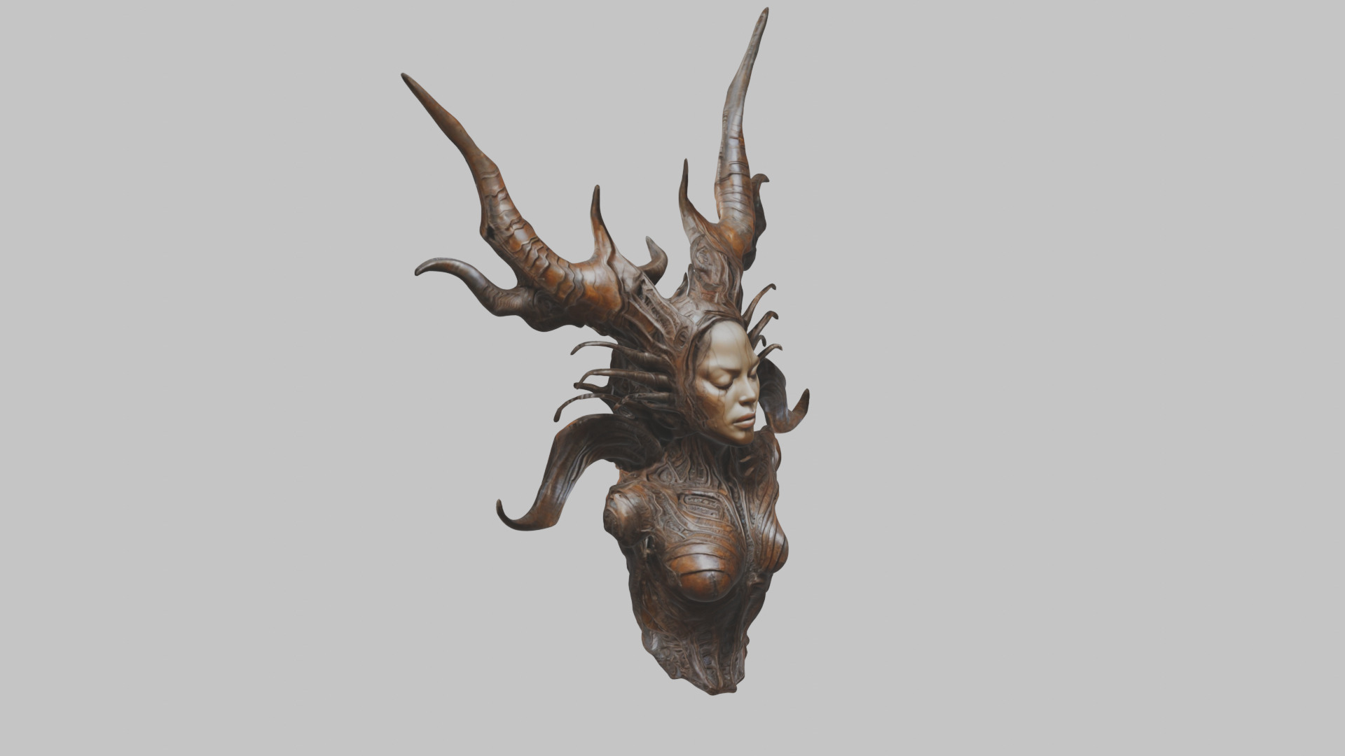 Demon Woman Alien Head Bust Low-poly 3D model_9