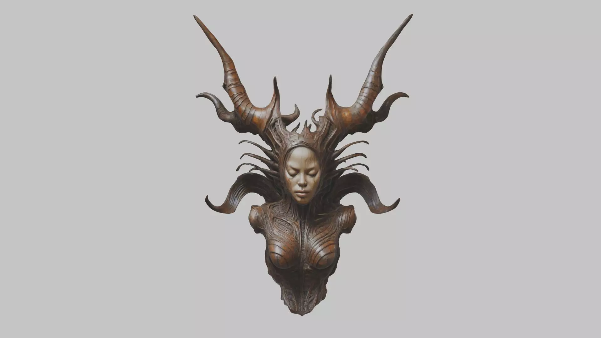 Demon Woman Alien Head Bust Low-poly 3D model_0