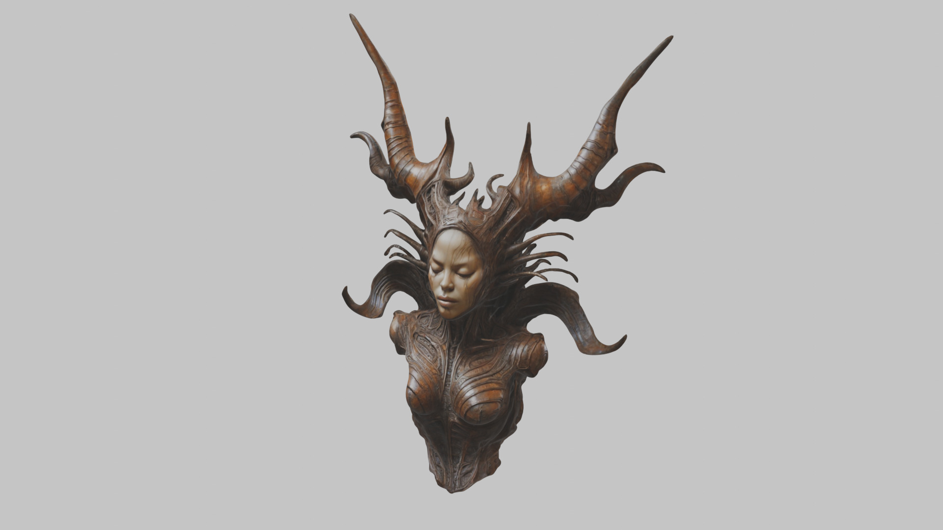 Demon Woman Alien Head Bust Low-poly 3D model_7