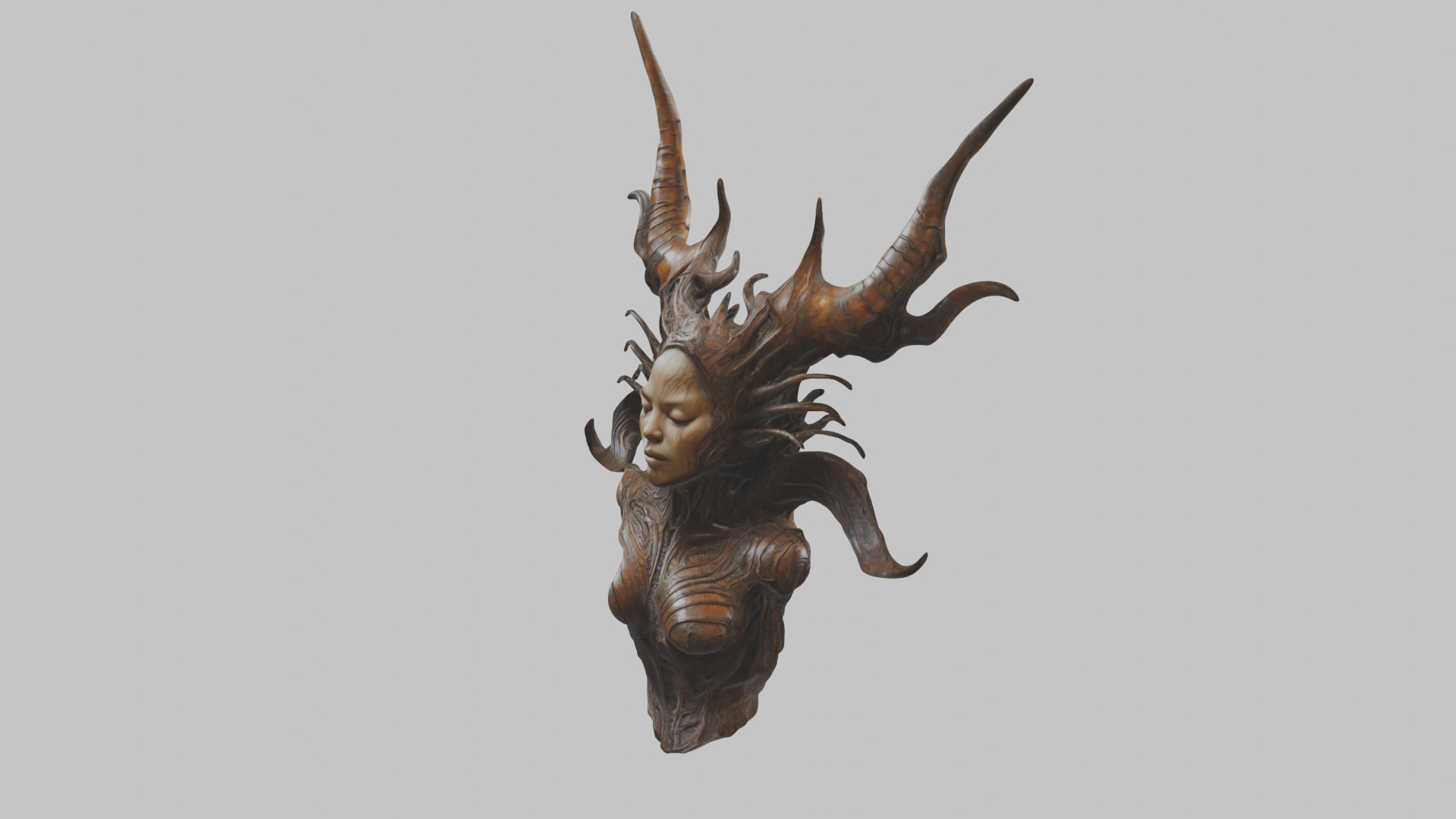 Demon Woman Alien Head Bust Low-poly 3D model_6