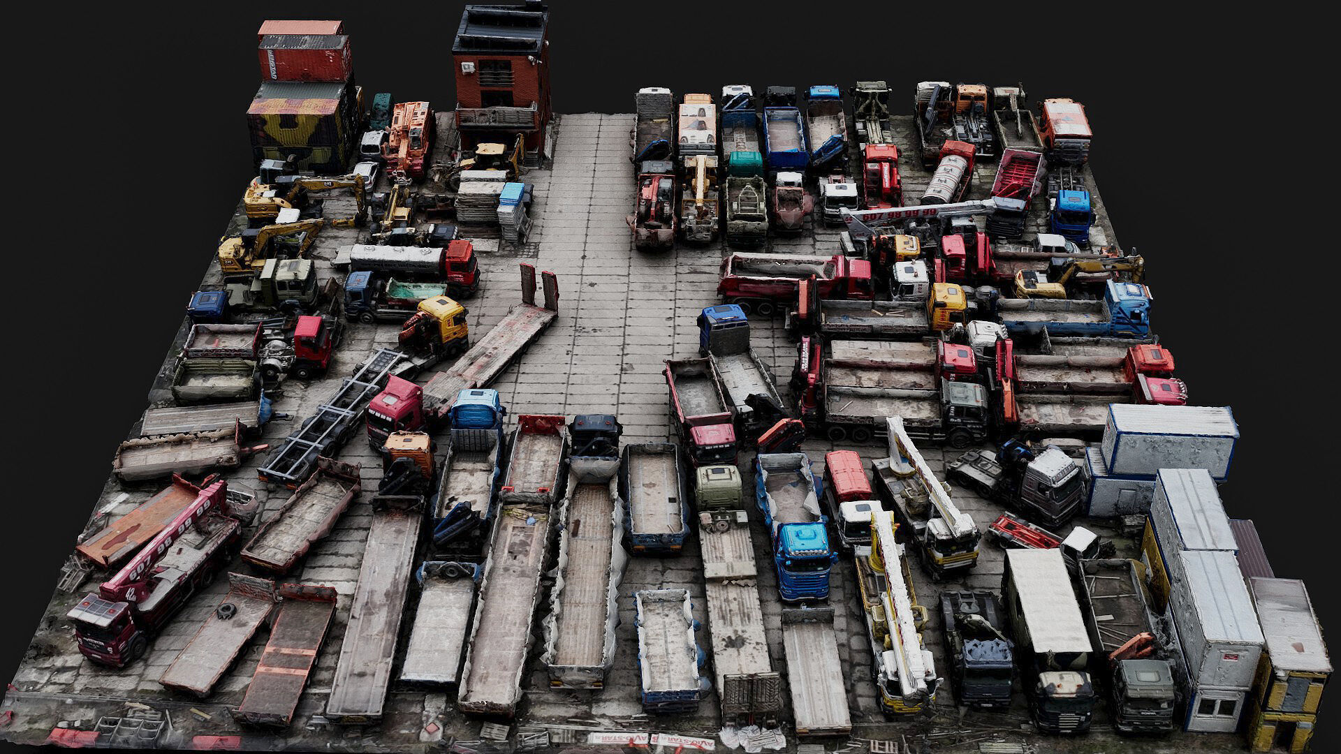 trucks machinery vehicles factory storage parking scan Low-poly 3D model_2