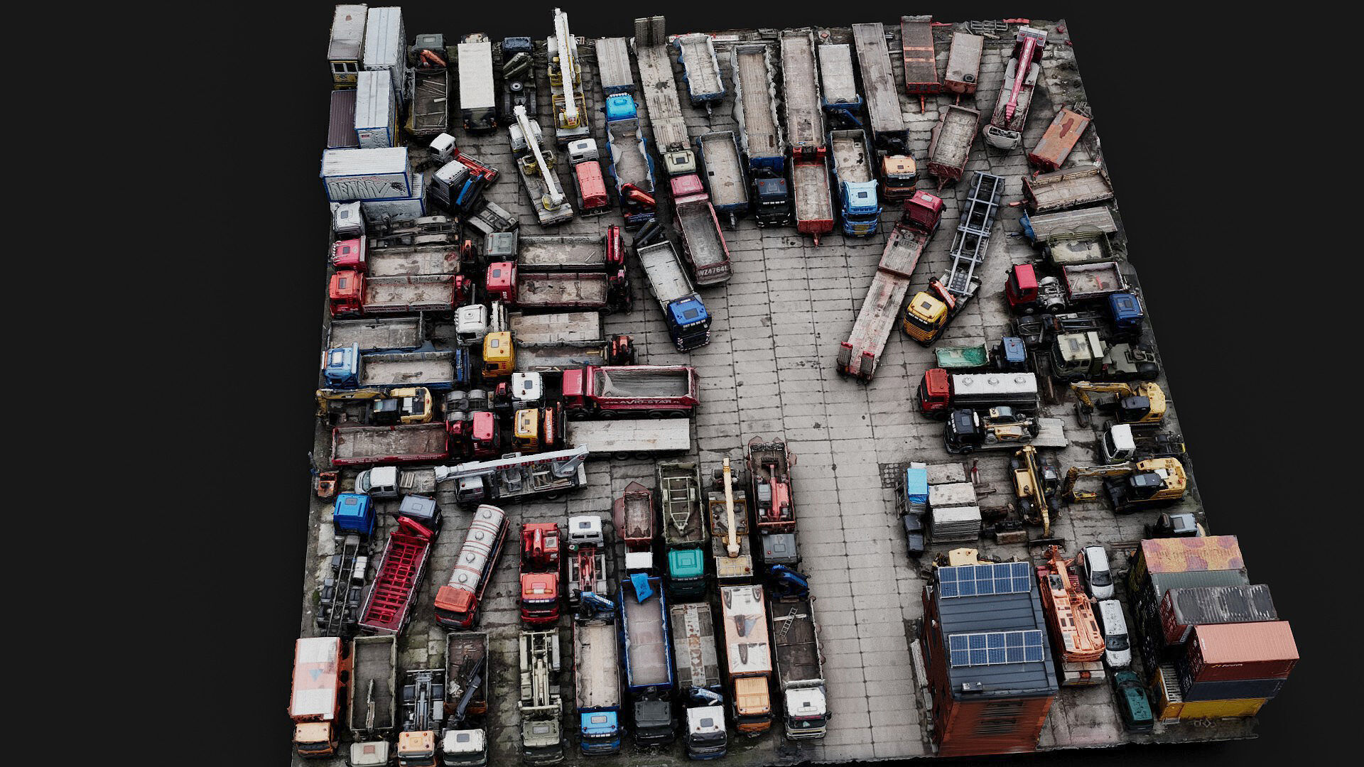 trucks machinery vehicles factory storage parking scan Low-poly 3D model_5