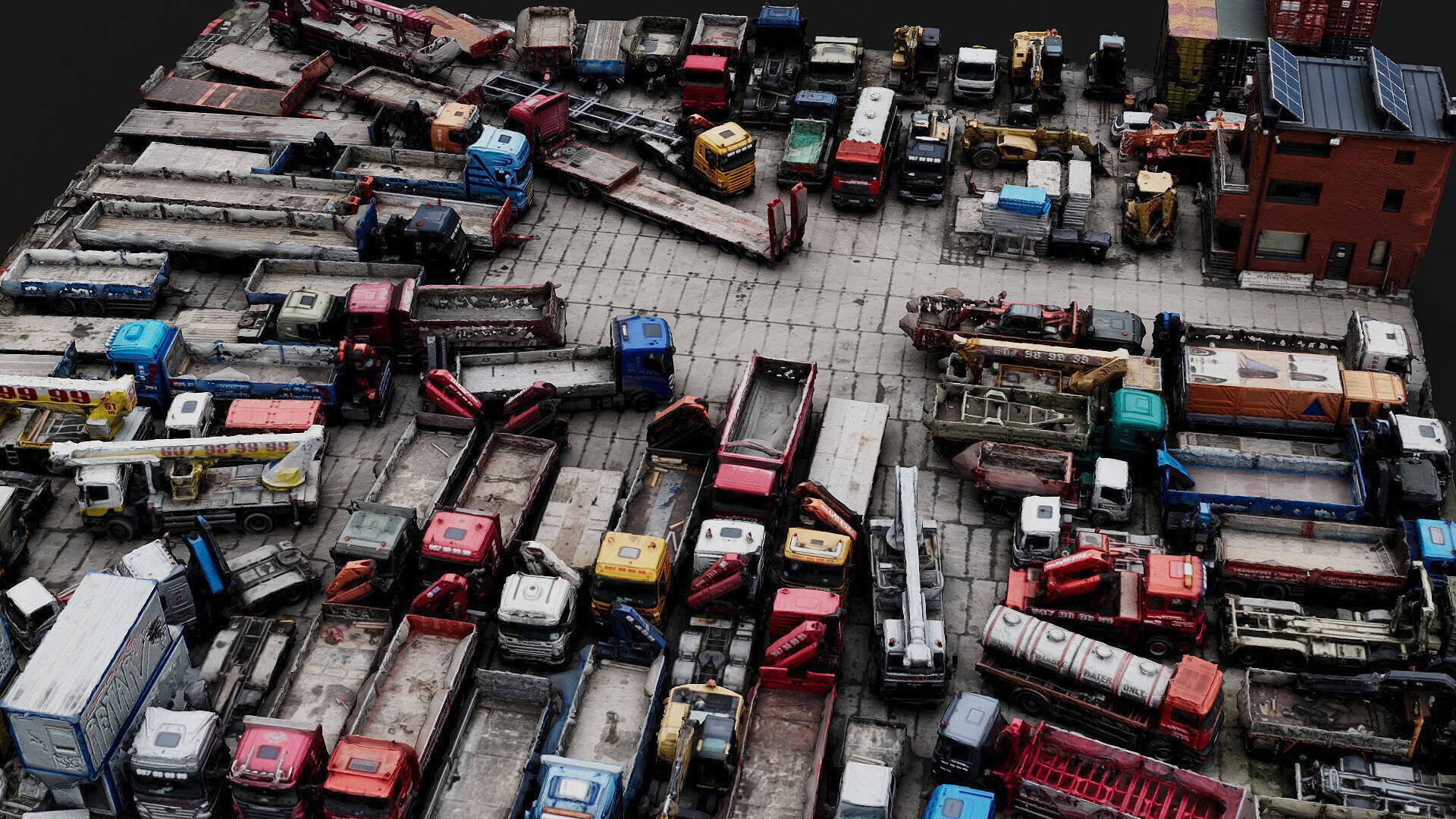 trucks machinery vehicles factory storage parking scan Low-poly 3D model_7
