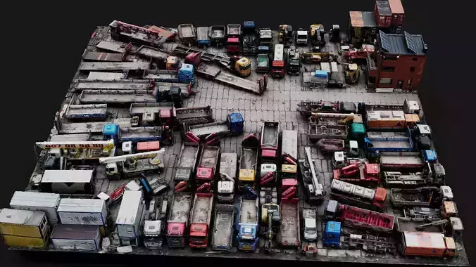 trucks machinery vehicles factory storage parking scan Low-poly 3D model