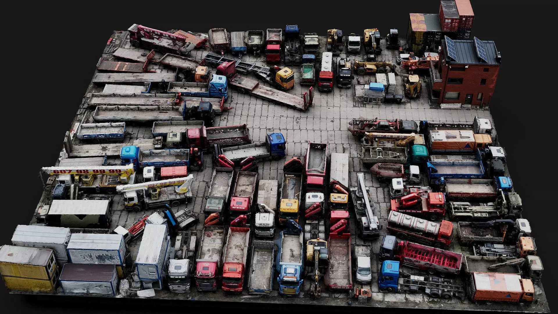 trucks machinery vehicles factory storage parking scan Low-poly 3D model_0