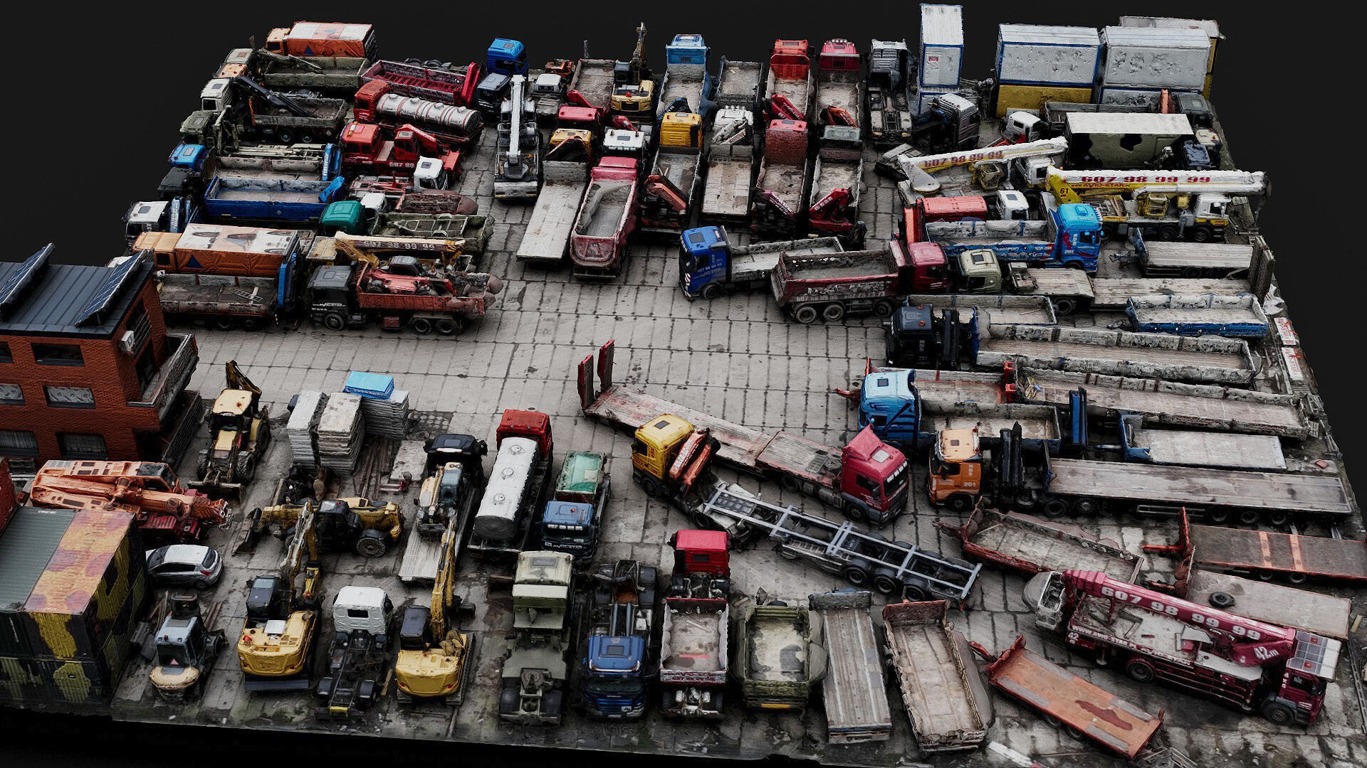 trucks machinery vehicles factory storage parking scan Low-poly 3D model_3