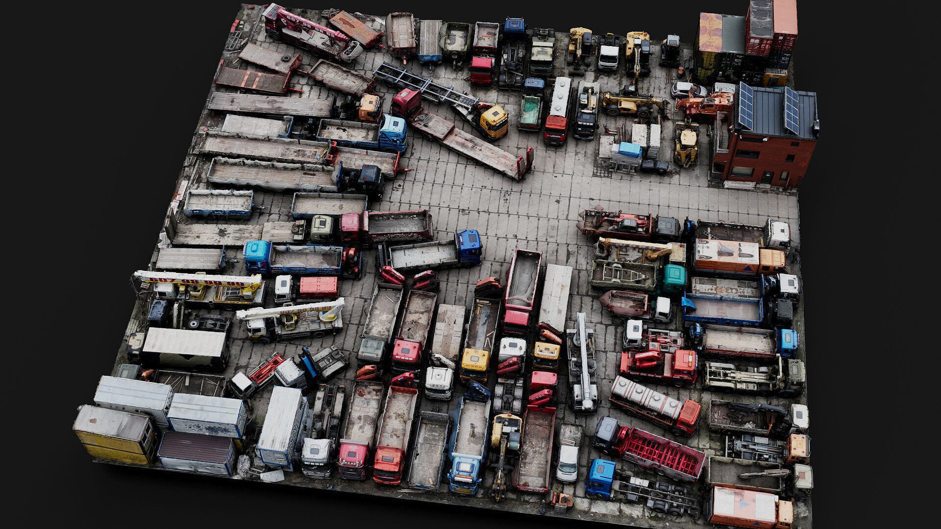 trucks machinery vehicles factory storage parking scan Low-poly 3D model_4