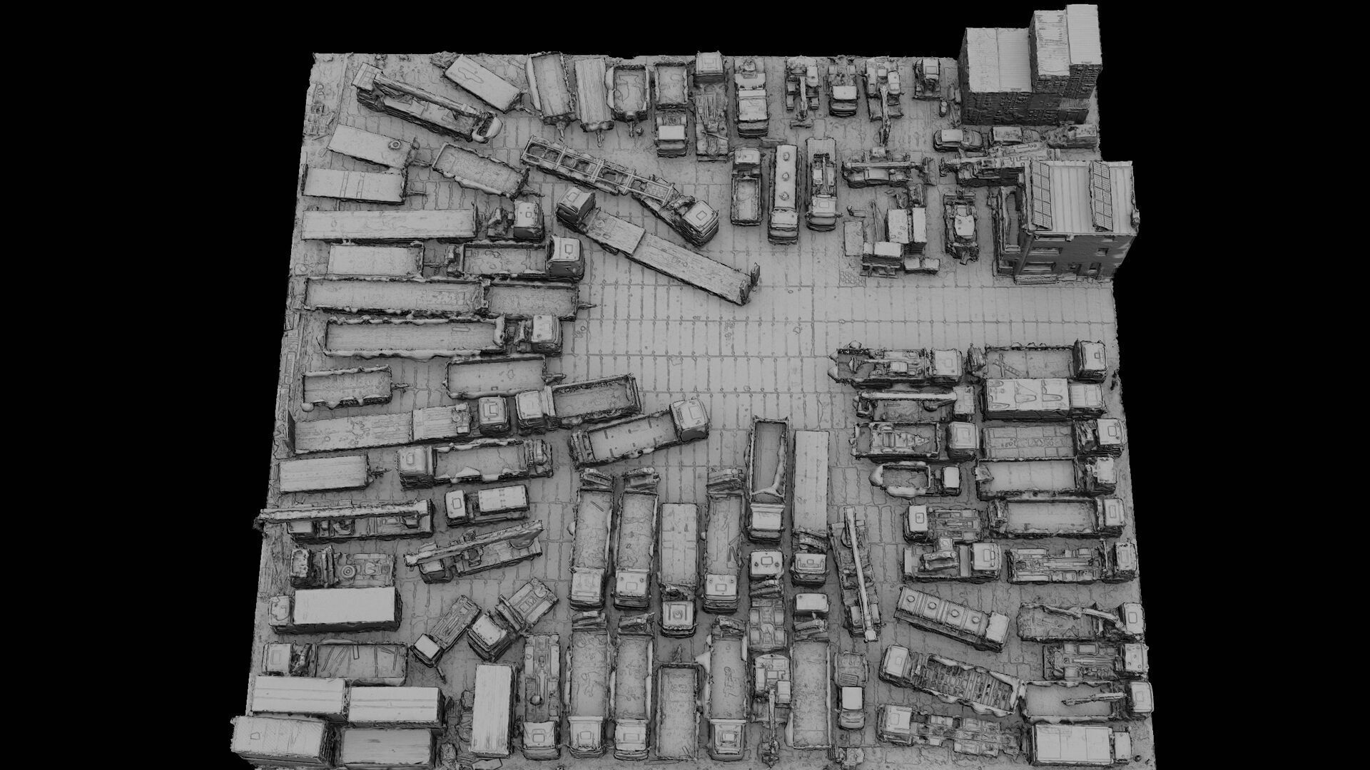 trucks machinery vehicles factory storage parking scan Low-poly 3D model_8