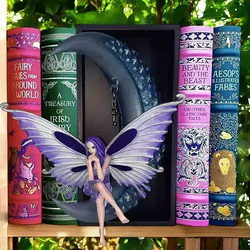 Fairy sitting on half moon - Book Nook