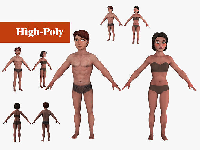 Asian people rig high-poly textured 3D model