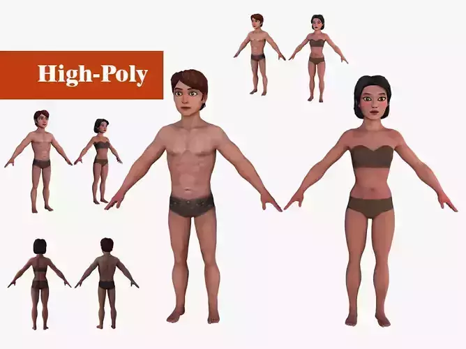 Asian people rig high-poly textured