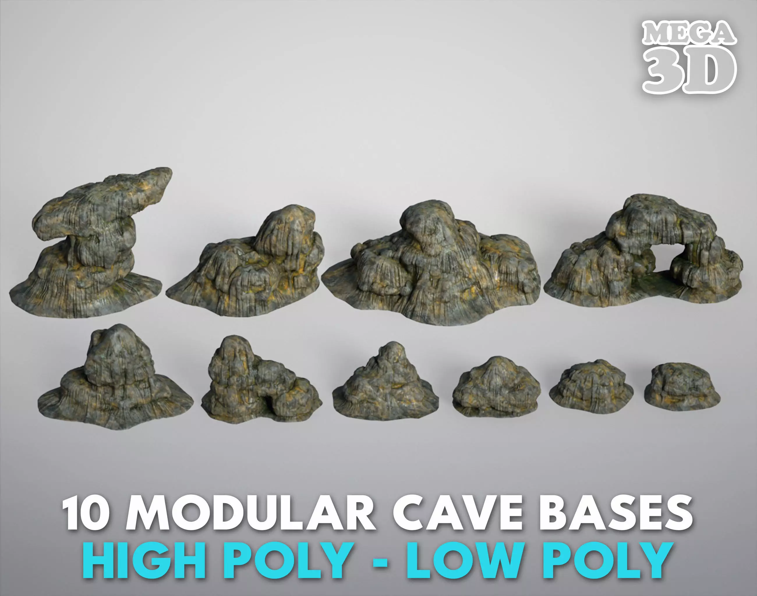 10 Modular Cave Bases - 250127 Low-poly 3D model_0