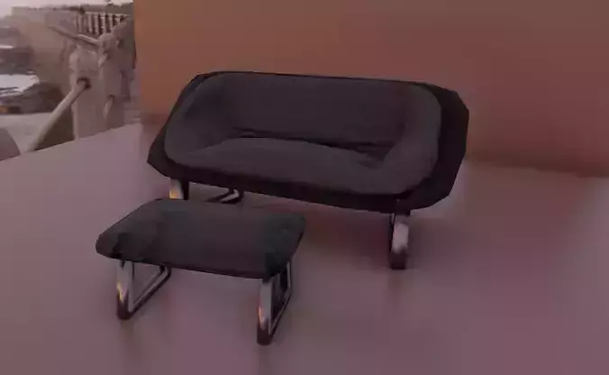 Realistic Plush Sofa and Glass Top Table Set -  3D Model