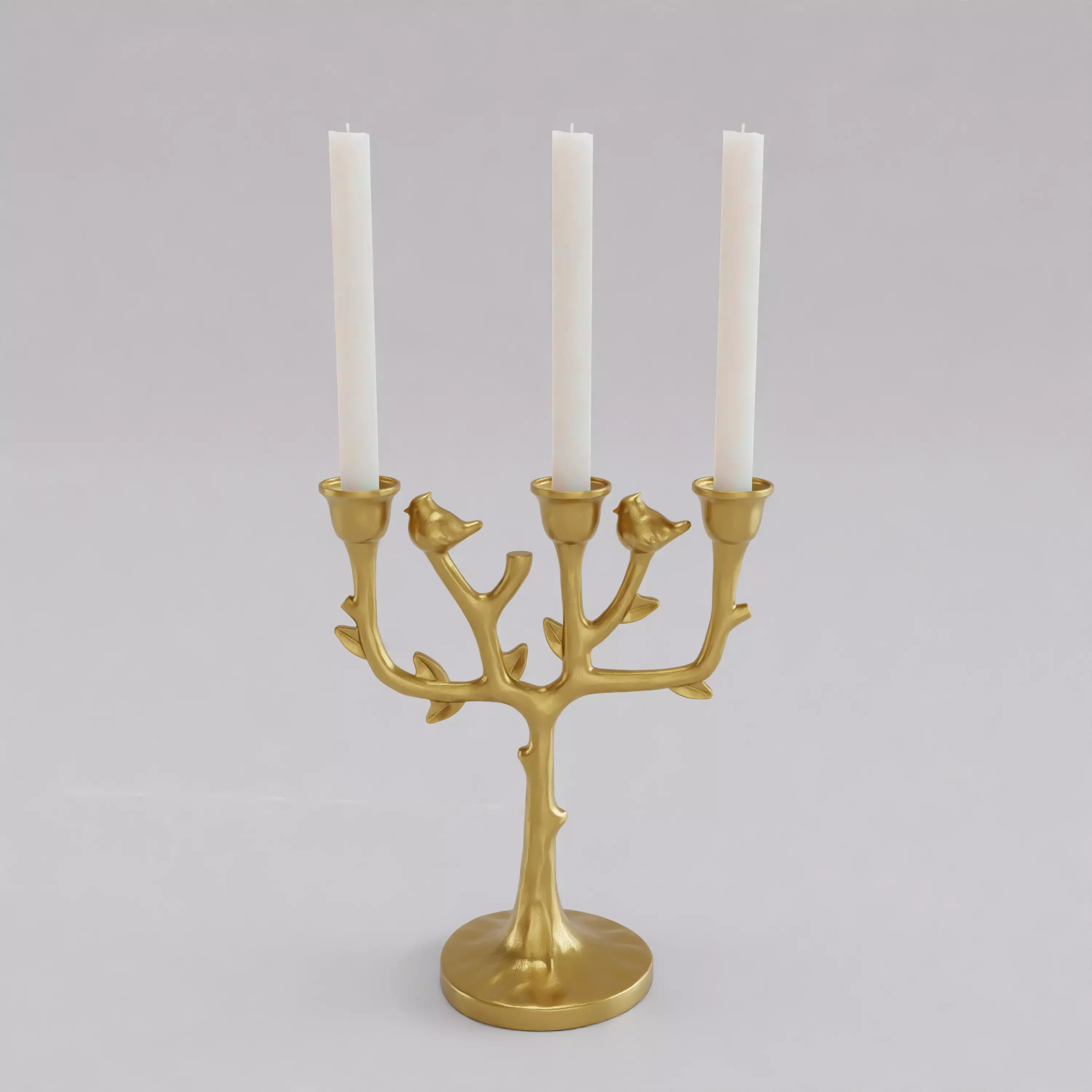 Gold Tree Branch with Bird Candle Holder Model 3D print model 3D print model_0